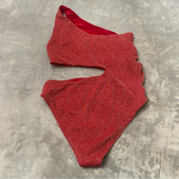 New! Beach Riot Red Metallic Celine One Shoulder One Piece Swimsuit 24799 - Picture 9 of 10